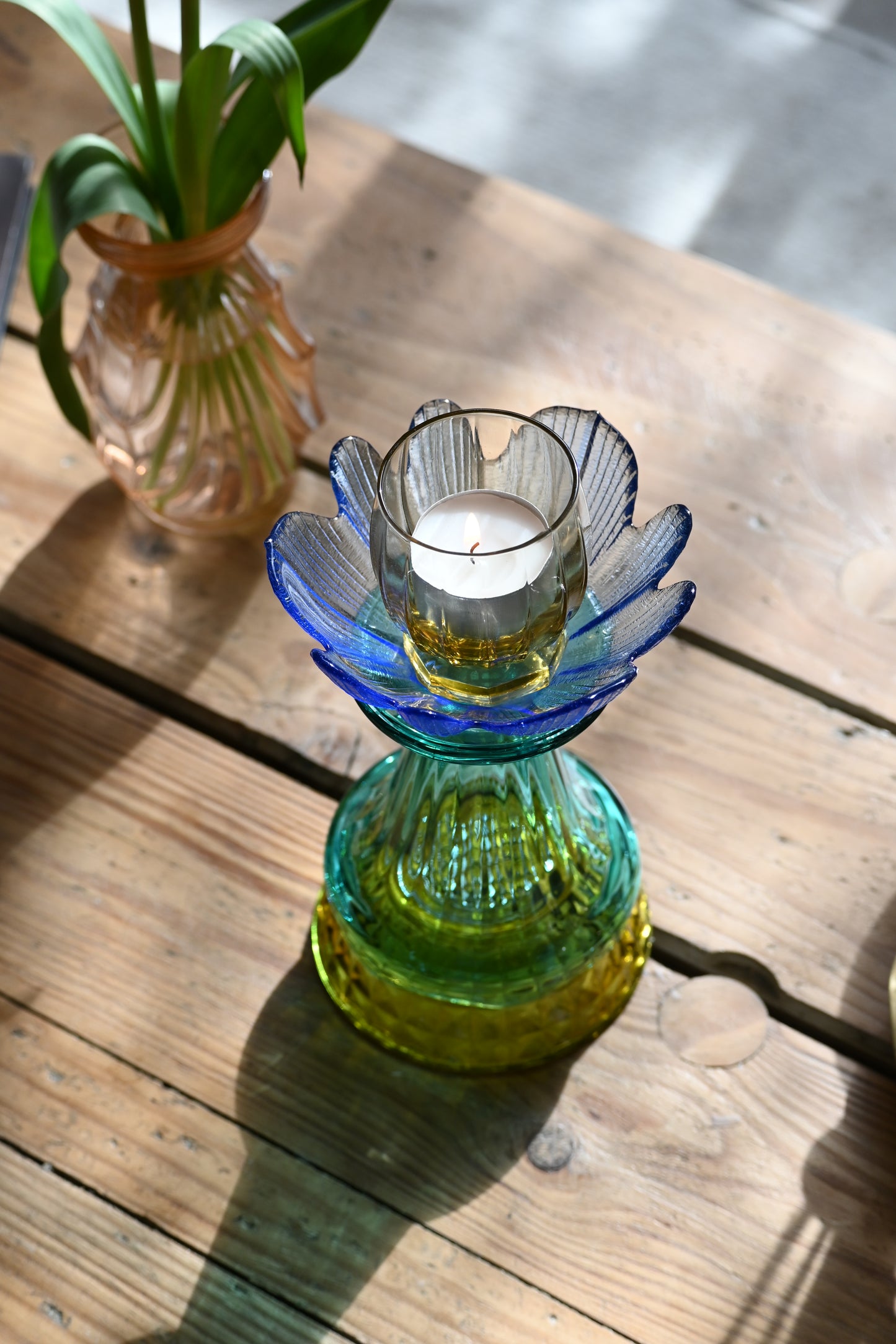 Bougeoir Bleu, jaune et vert - Petit