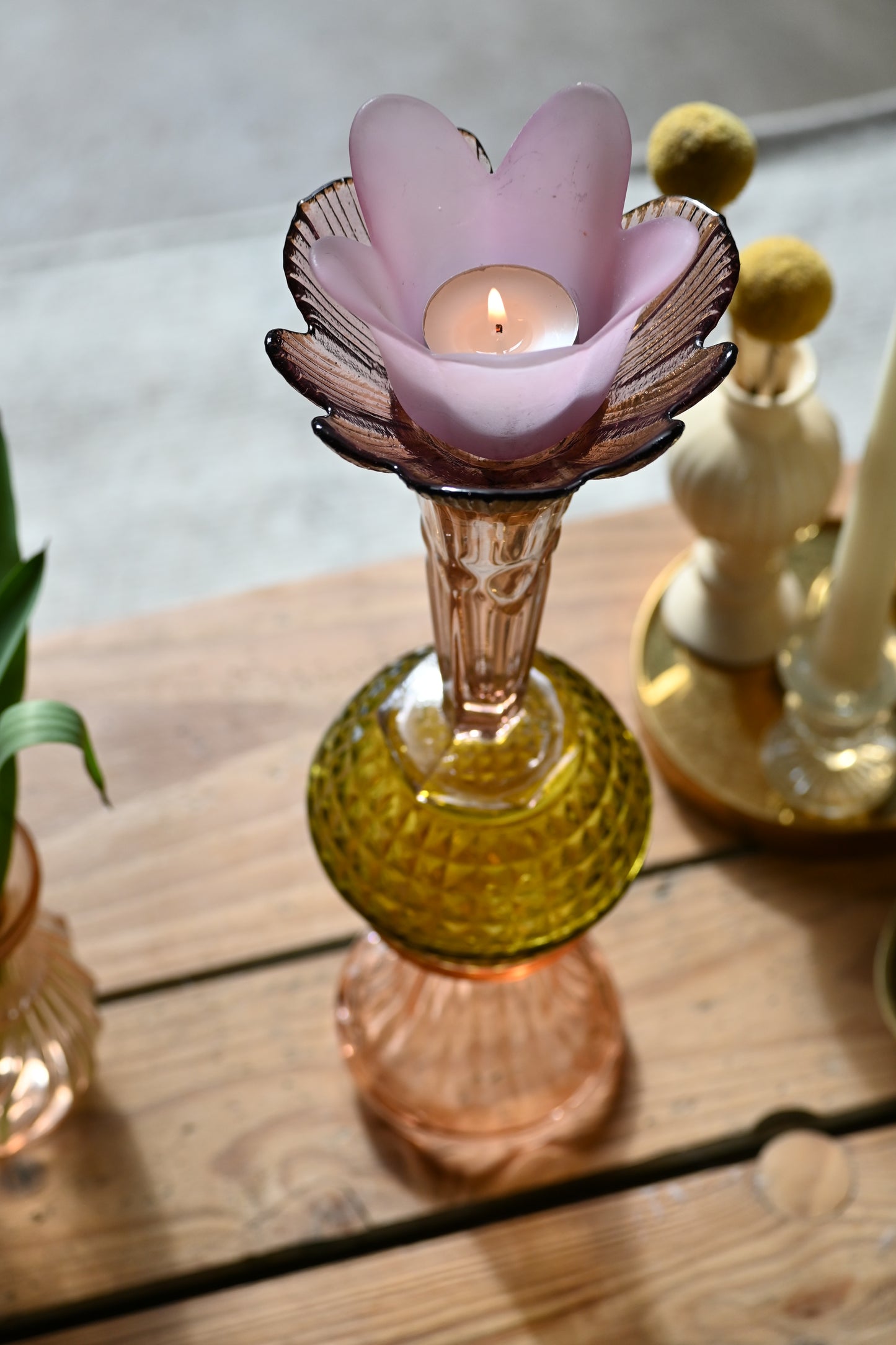 Bougeoir Rose et vert - Grand