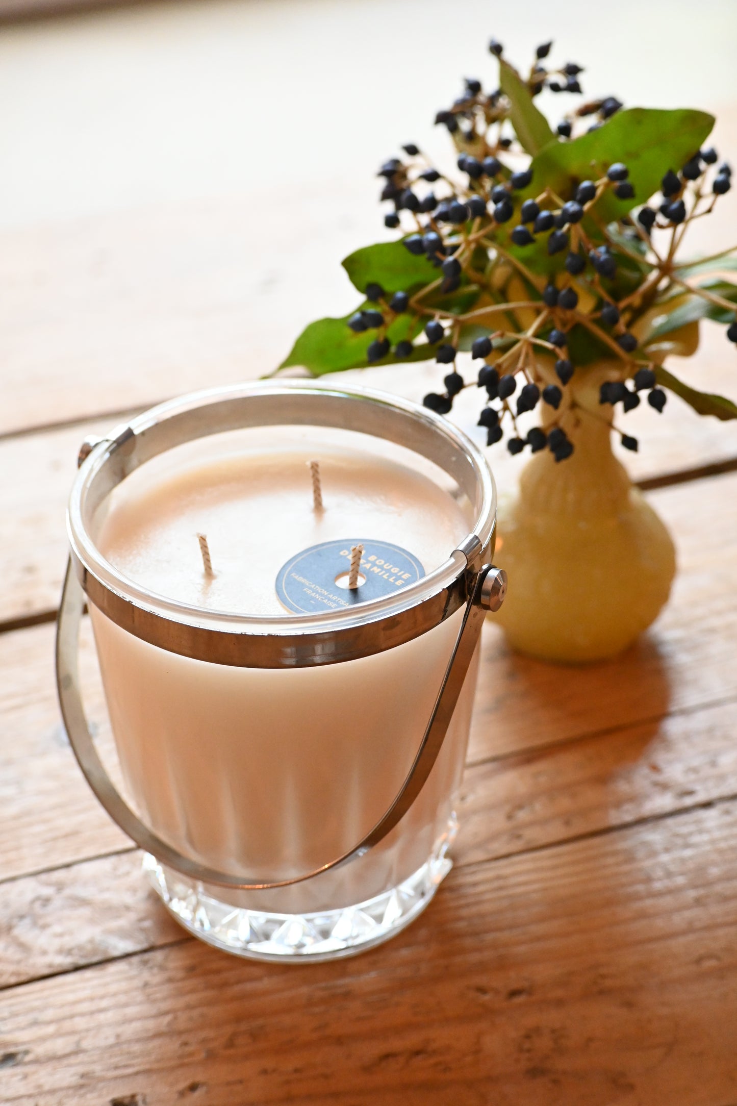 Seau à glace ciselé anse argentée