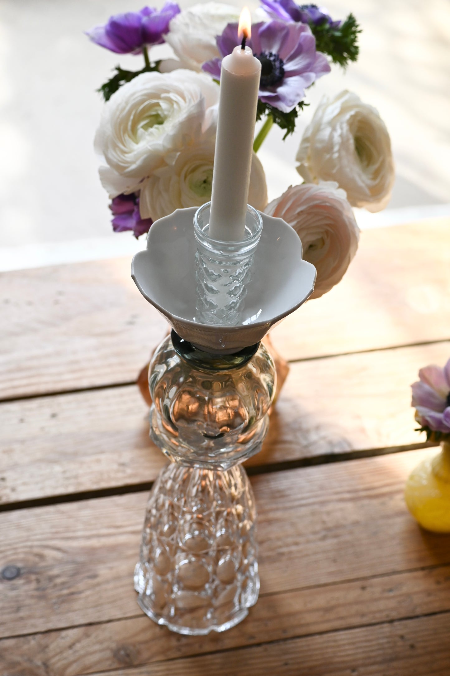 Bougeoir verre ciselé et gris - Moyen