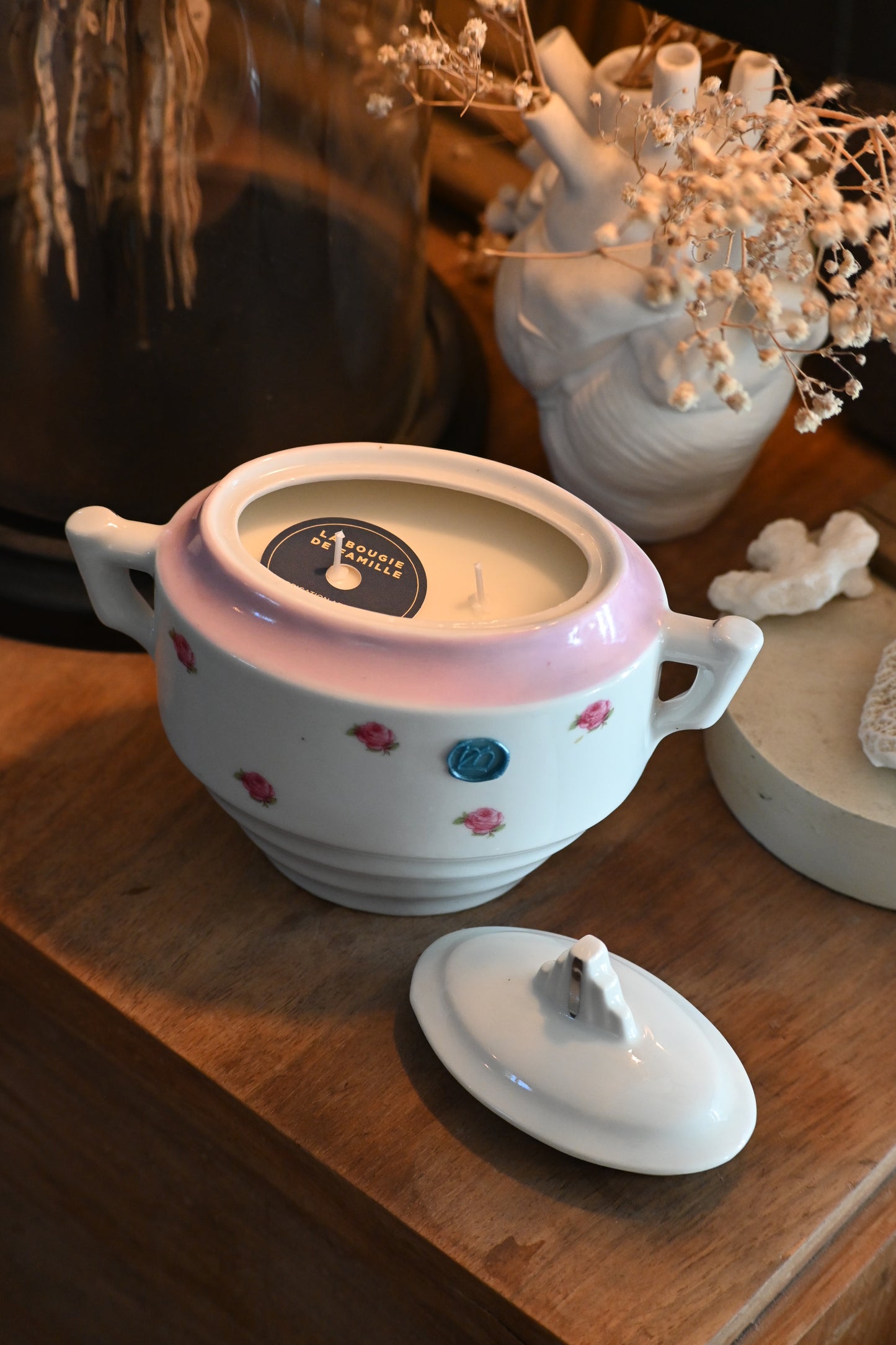 Sucrier rose et fleuri