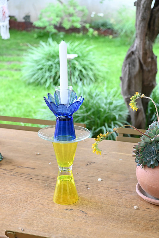 Bougeoir Bleu et jaune - Moyen