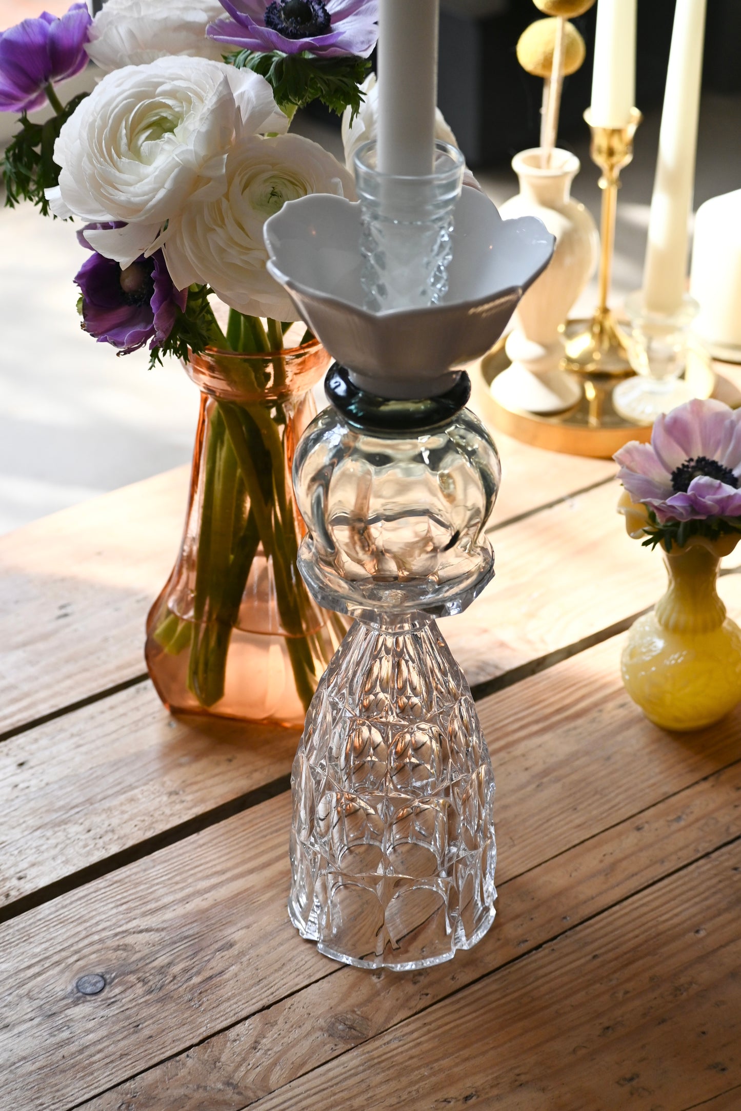 Bougeoir verre ciselé et gris - Moyen