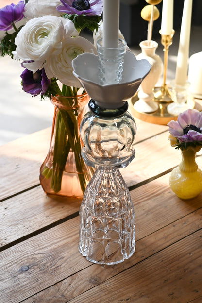 Bougeoir verre ciselé et gris - Moyen
