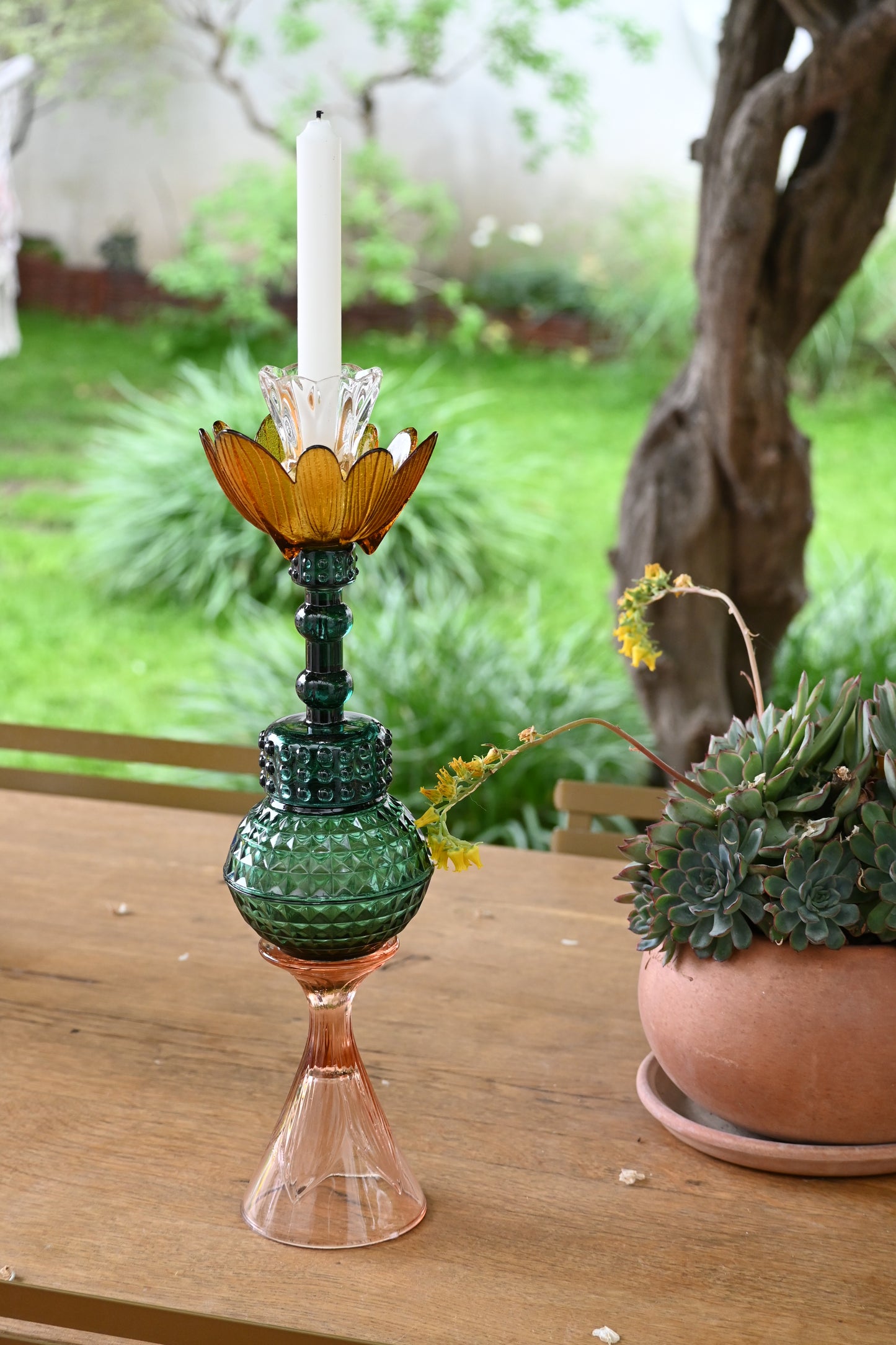 Bougeoir Rose, brun et vert - Grand