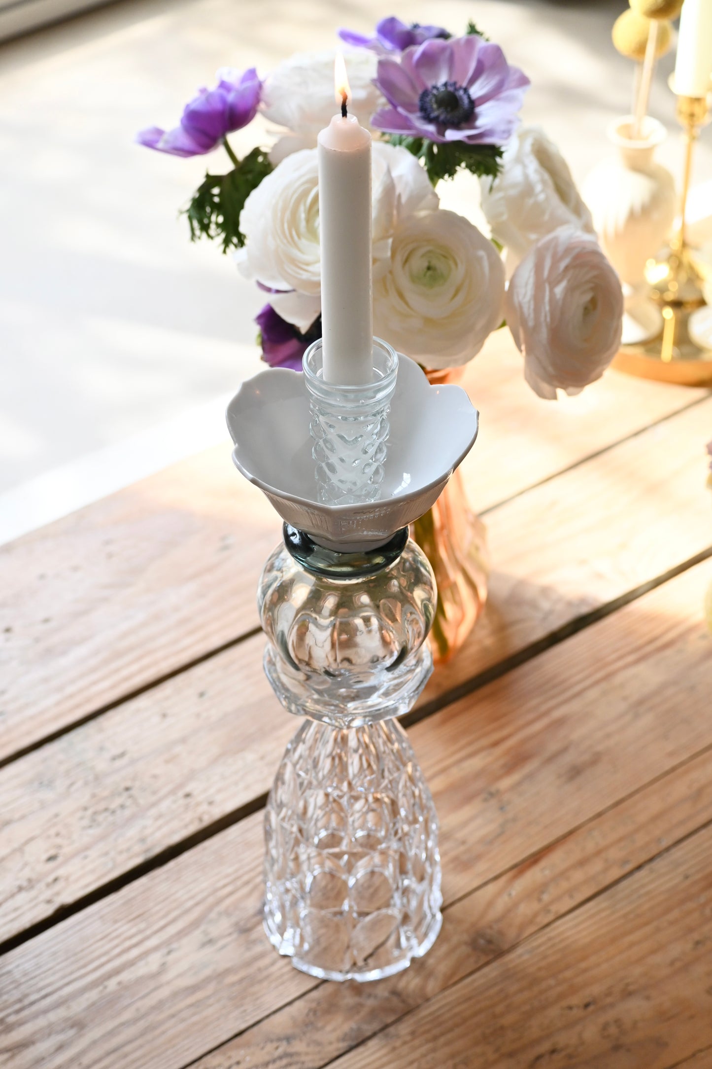Bougeoir verre ciselé et gris - Moyen