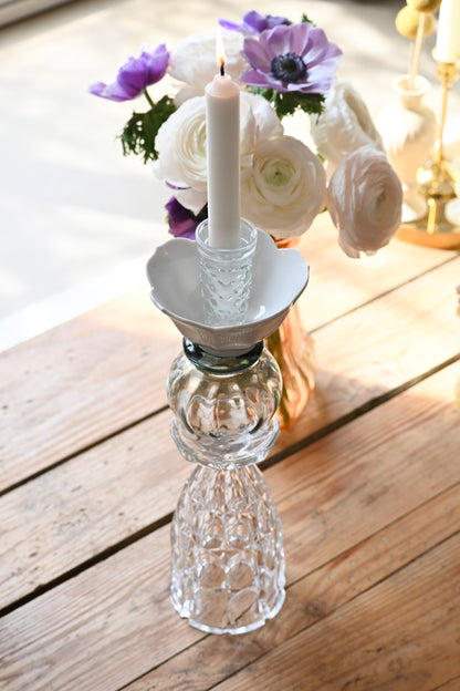 Bougeoir verre ciselé et gris - Moyen