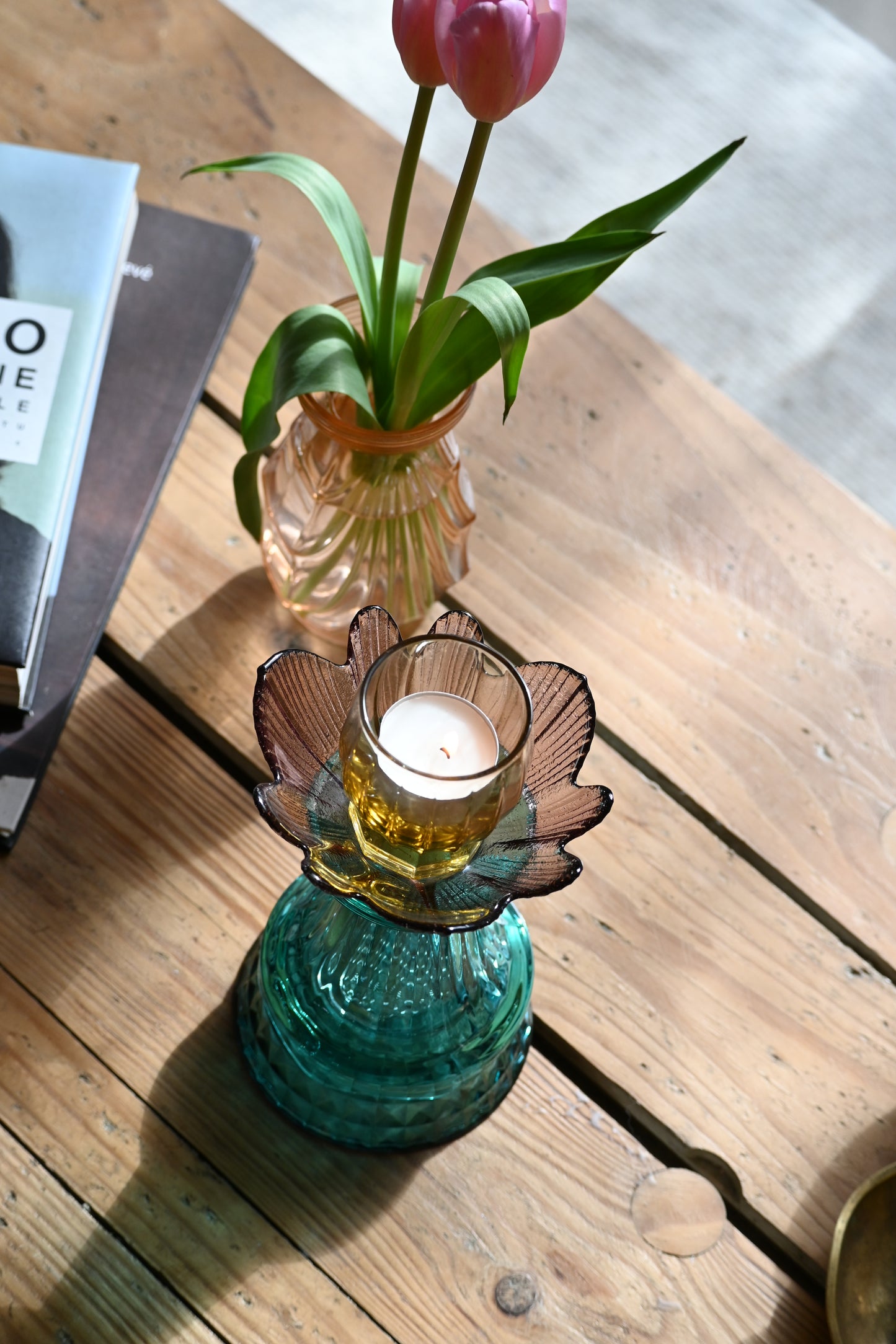 Bougeoir Rose, jaune et vert - Petit