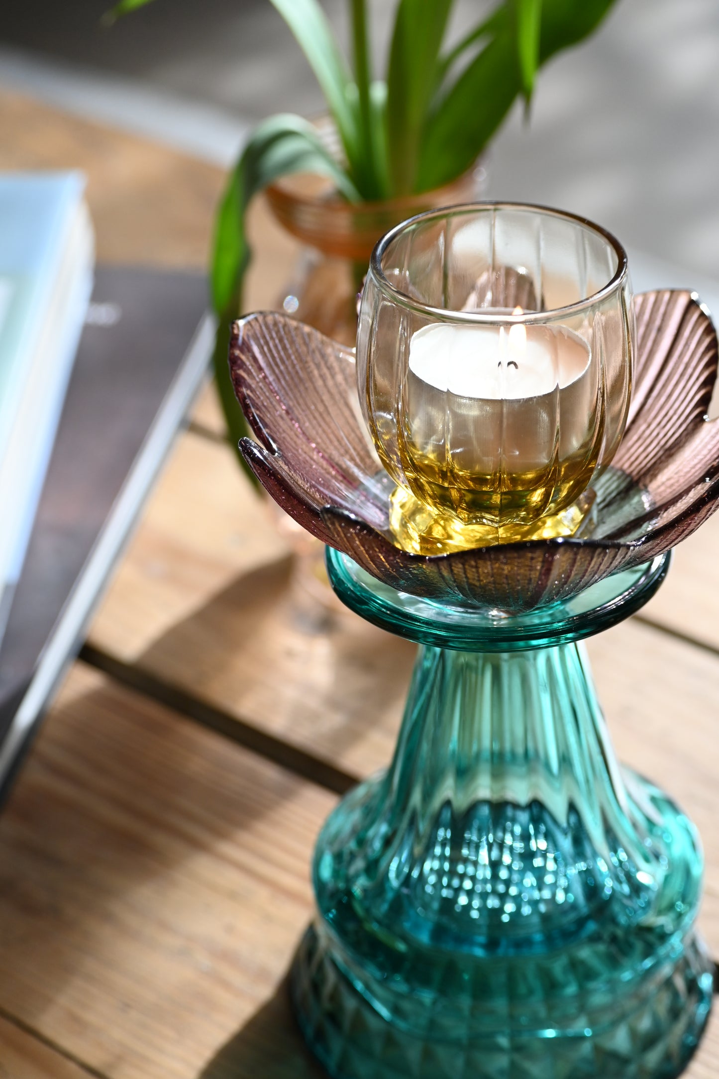 Bougeoir Rose, jaune et vert - Petit