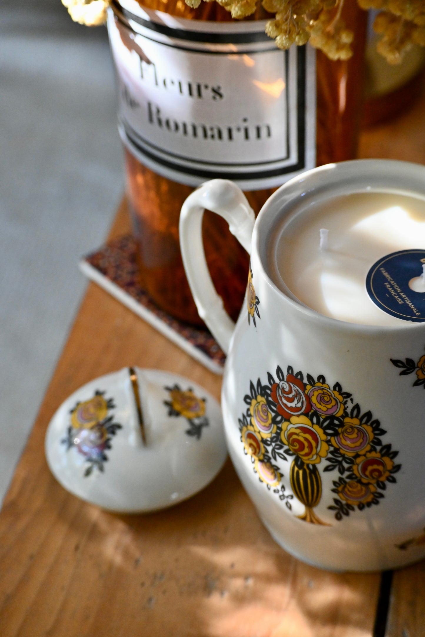 Sucrier bouquet fleurs jaunes