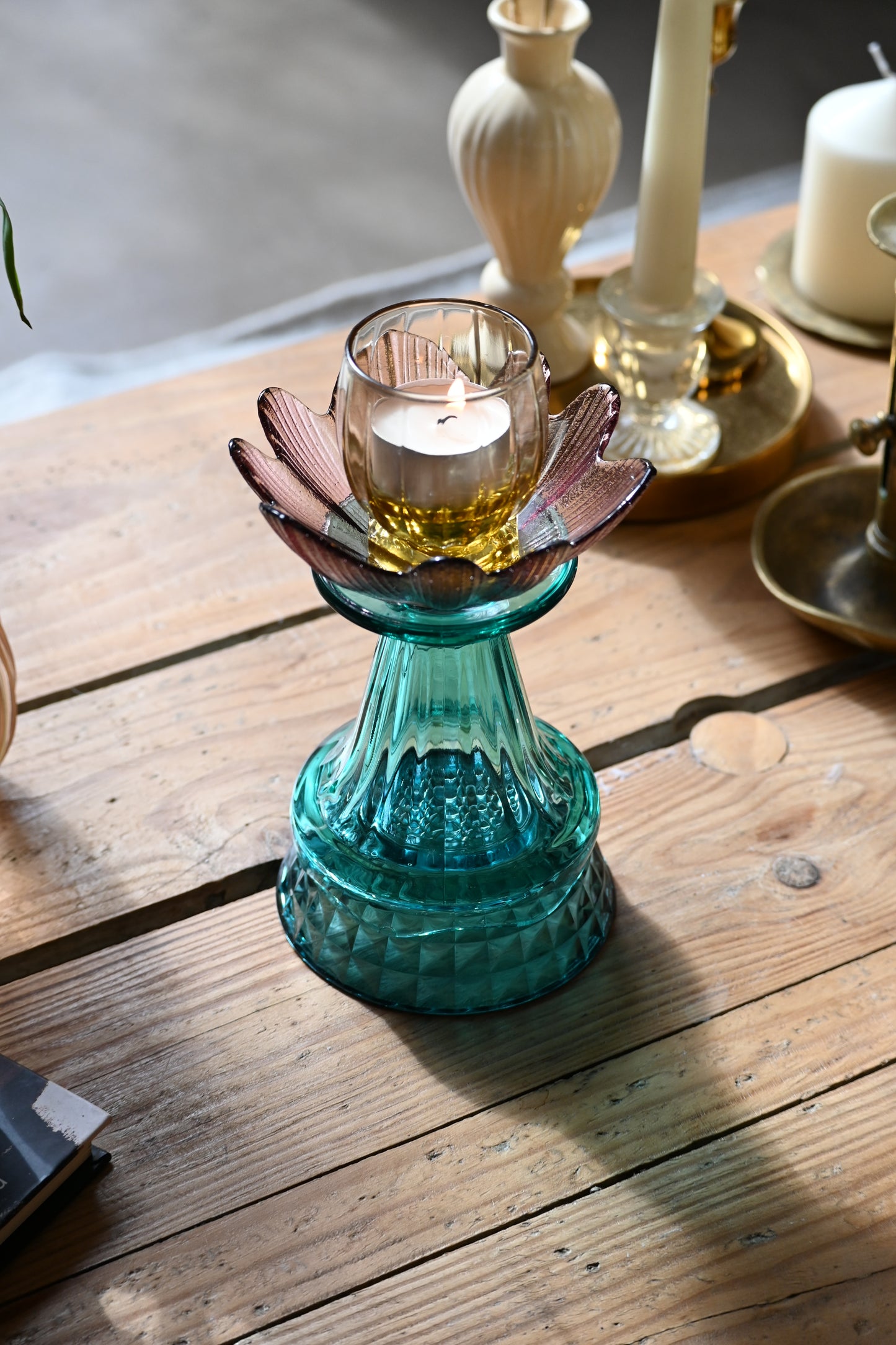 Bougeoir Rose, jaune et vert - Petit