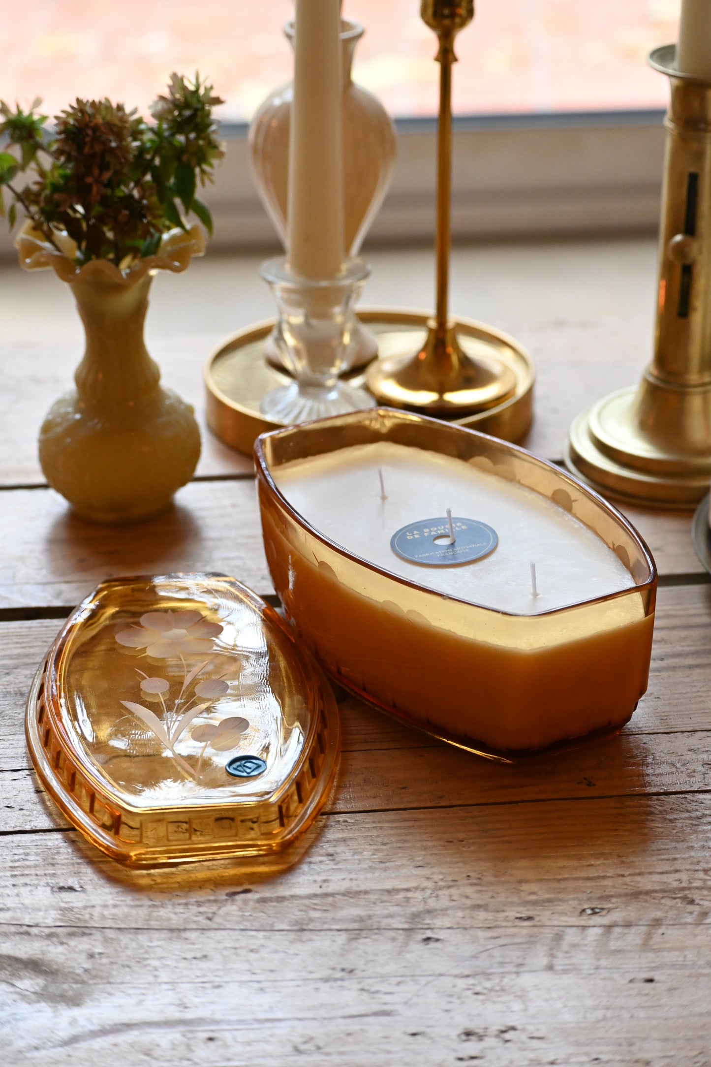 Boite en verre ciselé orange