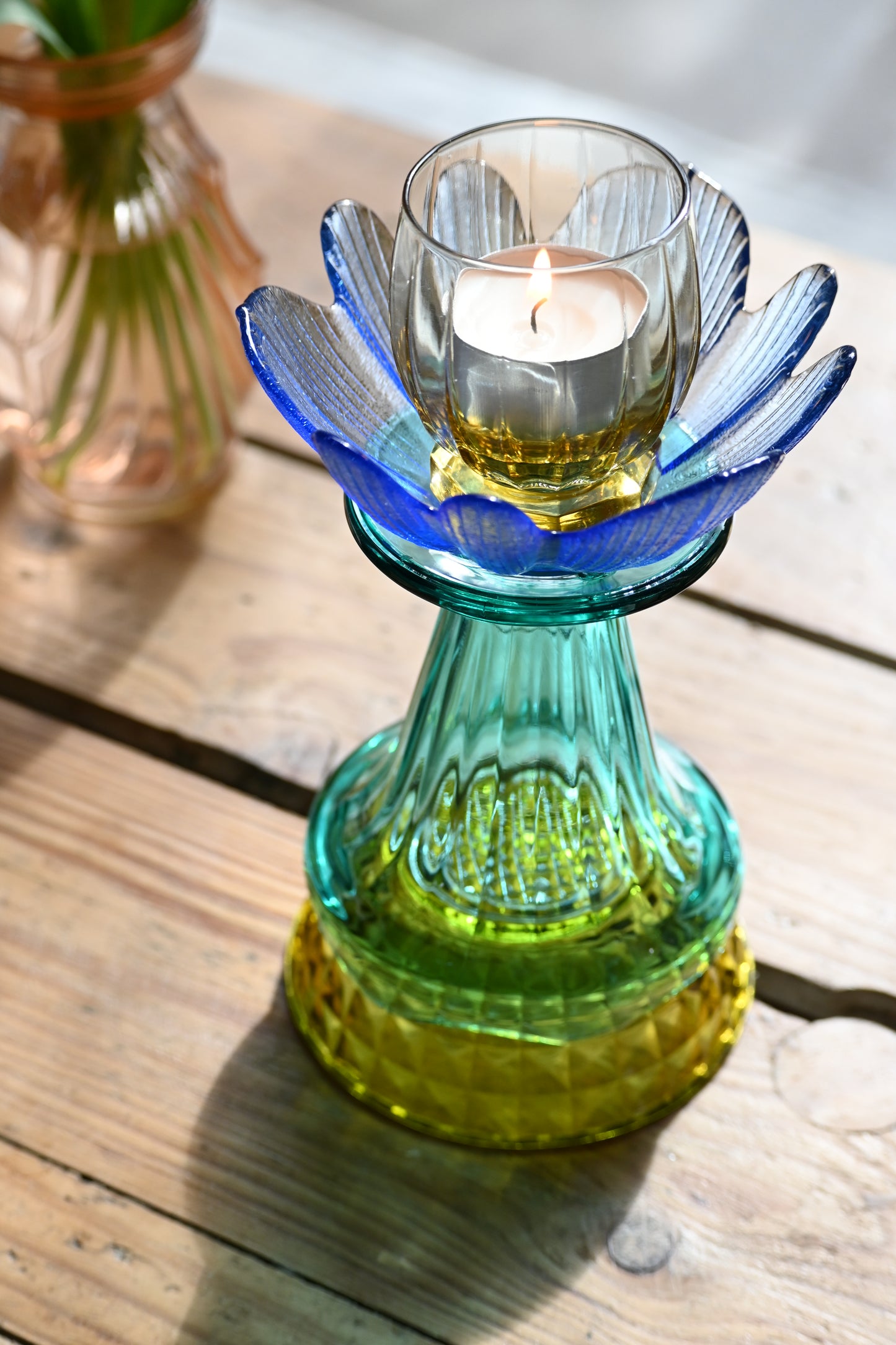 Bougeoir Bleu, jaune et vert - Petit