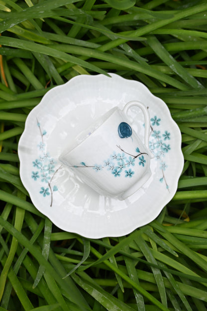 Tasse et coupelle fleurs bleues