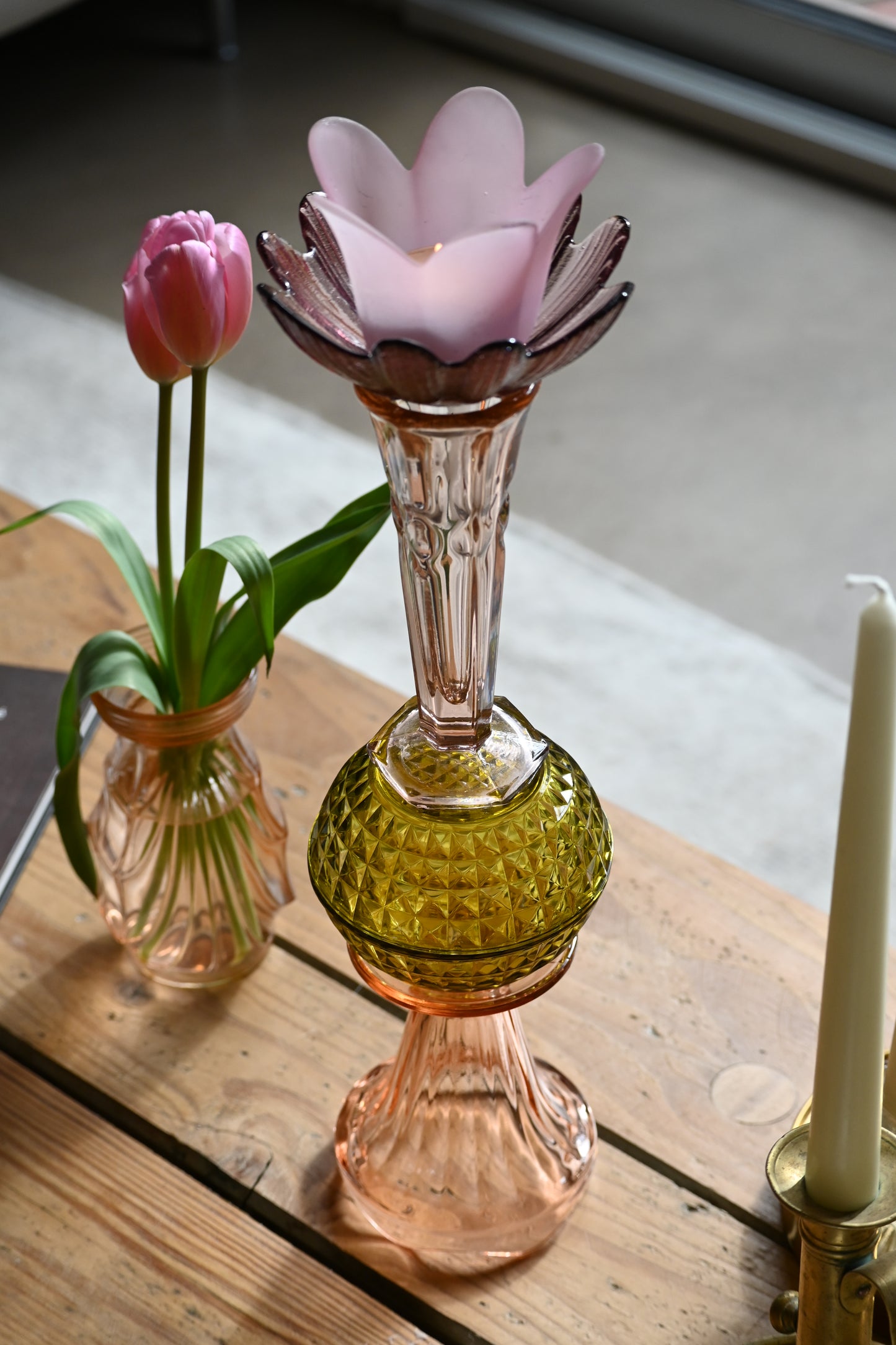 Bougeoir Rose et vert - Grand