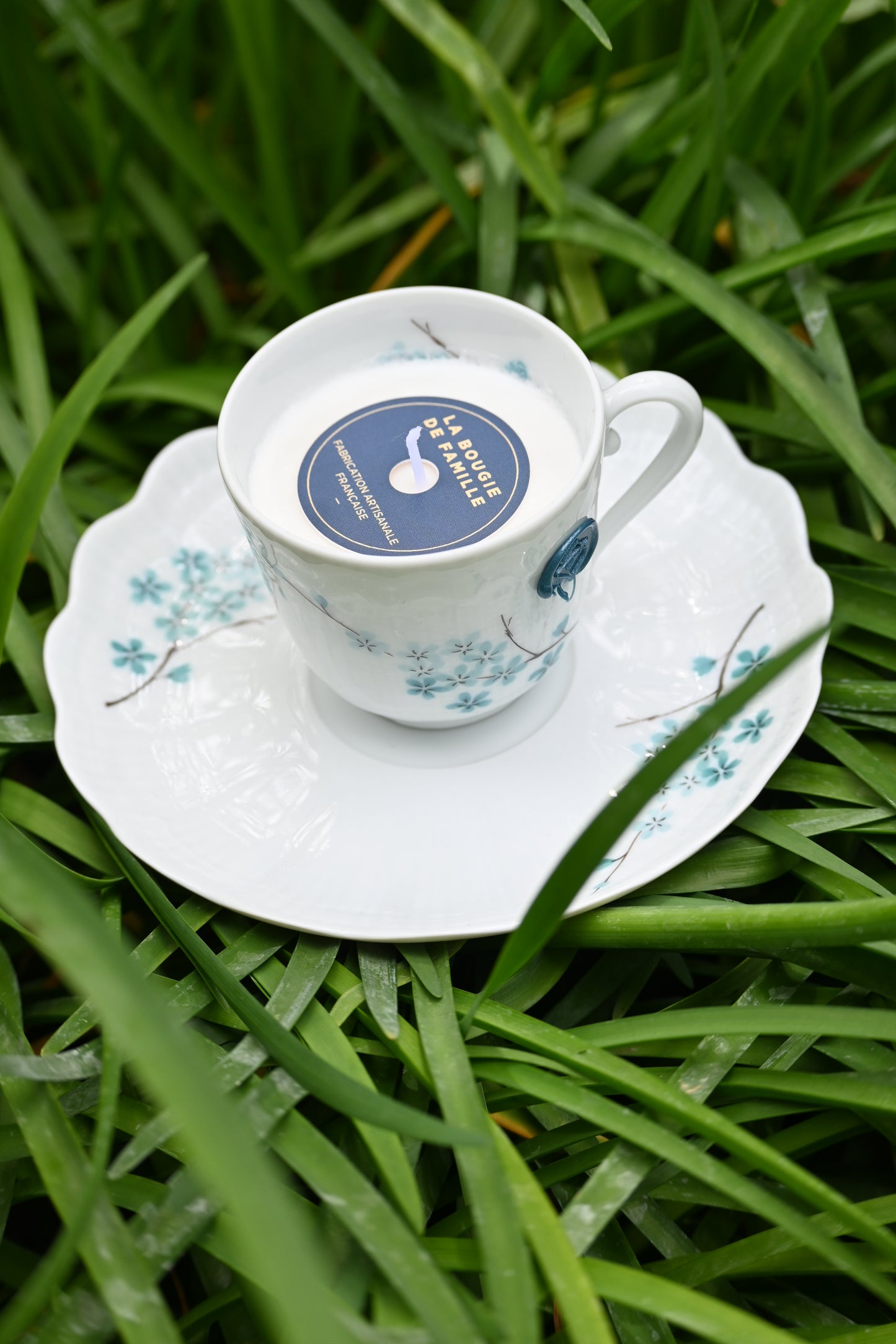 Tasse et coupelle fleurs bleues