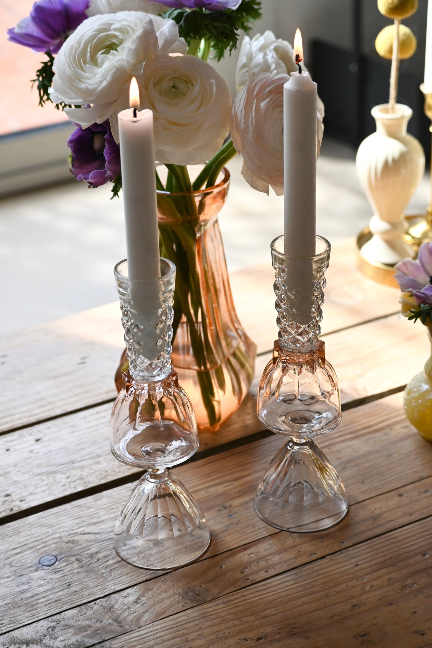 Duo bougeoirs rose et blanc - Petits