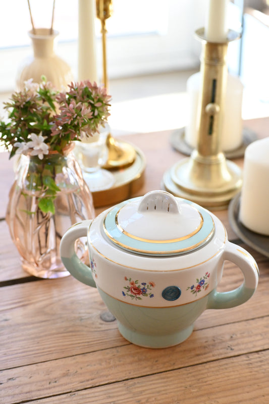 Sucrier turquoise et petites fleurs