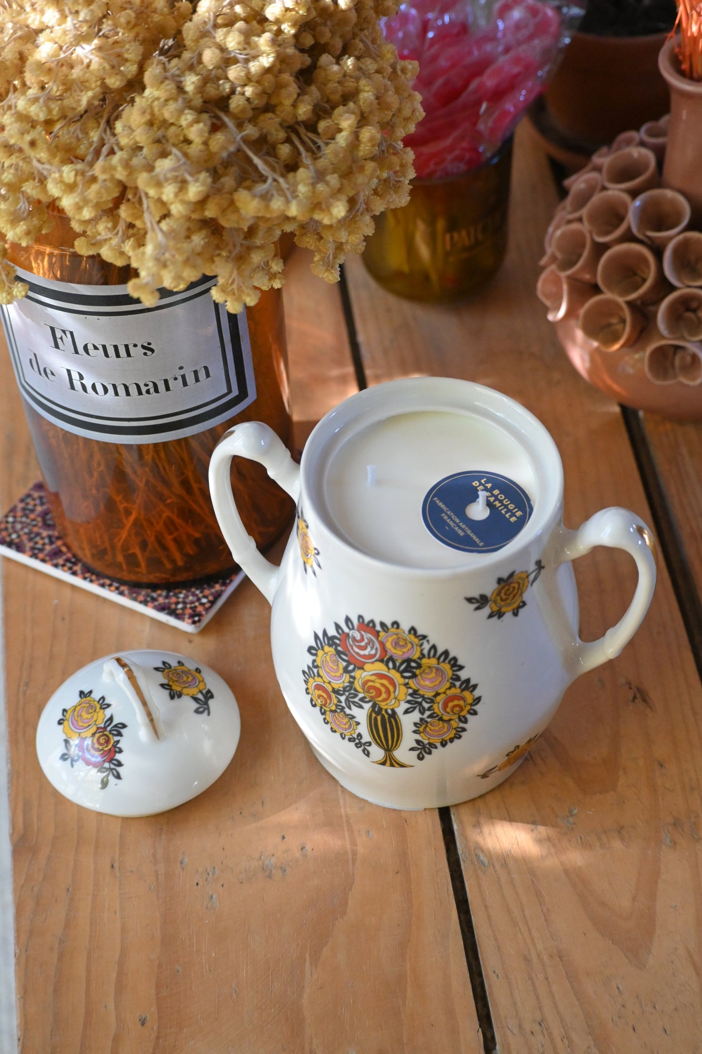 Sucrier bouquet fleurs jaunes