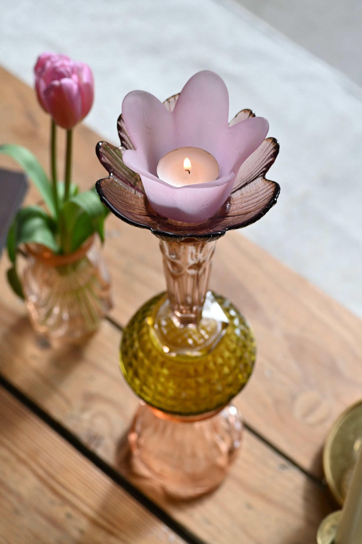 Bougeoir Rose et vert - Grand