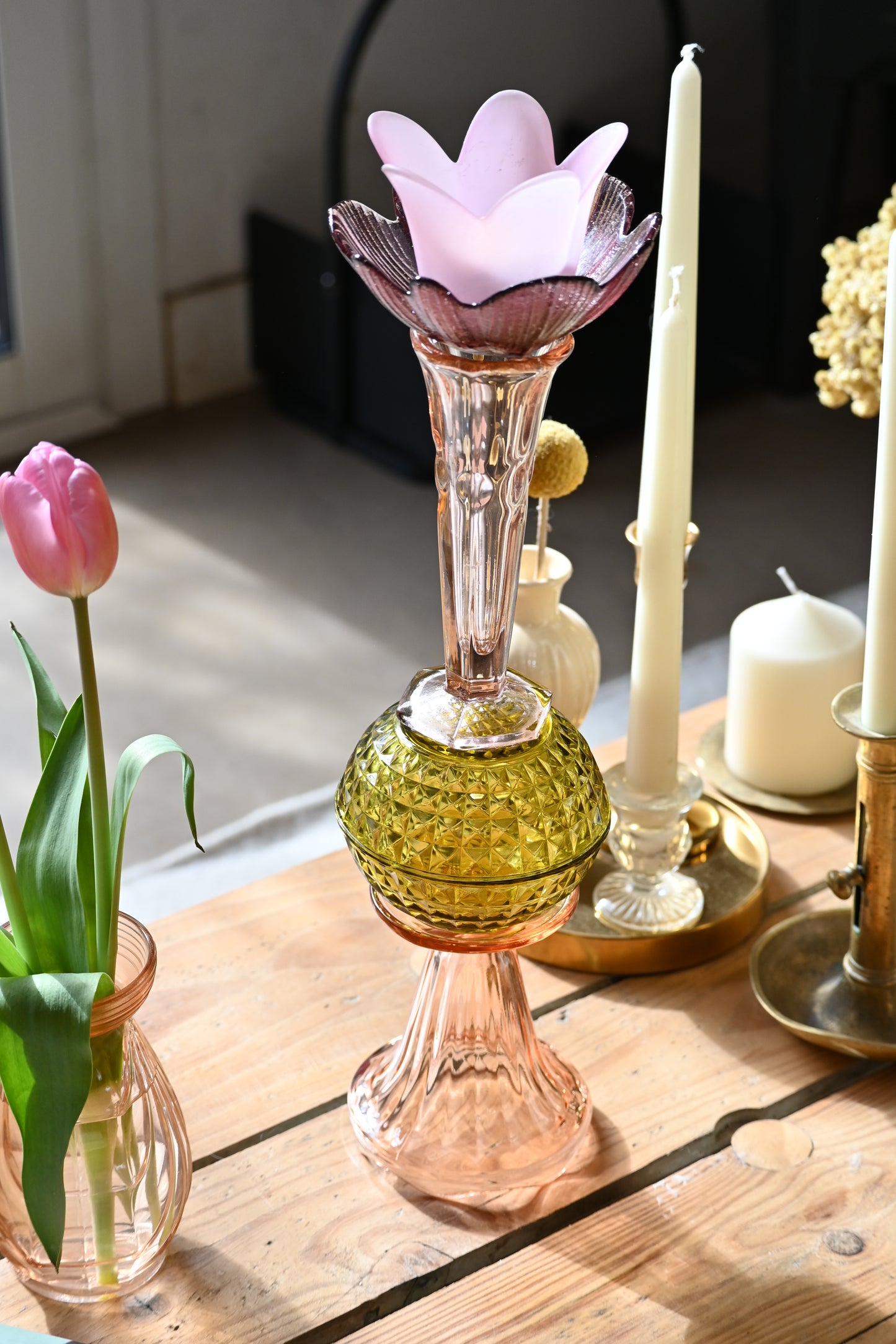 Bougeoir Rose et vert - Grand