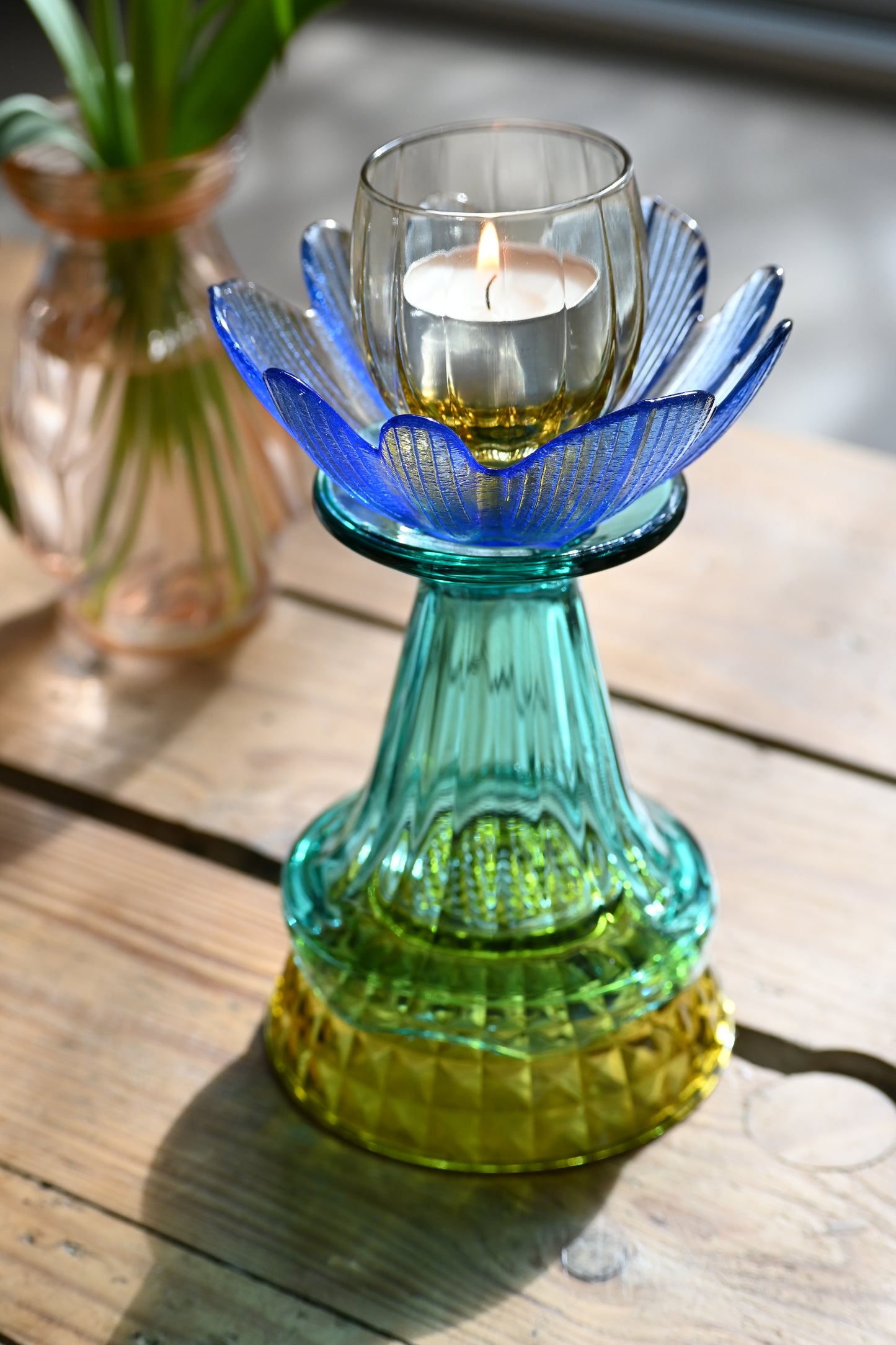 Bougeoir Bleu, jaune et vert - Petit